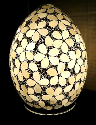£25.99 • Buy Brand New LAMP Mosaic Glass MATT WHITE FLOWERS Small Egg Table Light 21 Cm Home 