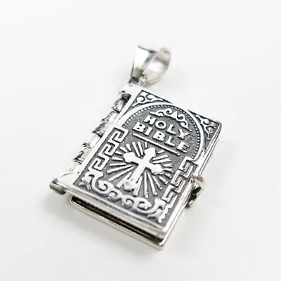 925 Sterling Silver Lord's Prayer Holy Bible Open Pages Locket Charm Pendant • $16.99