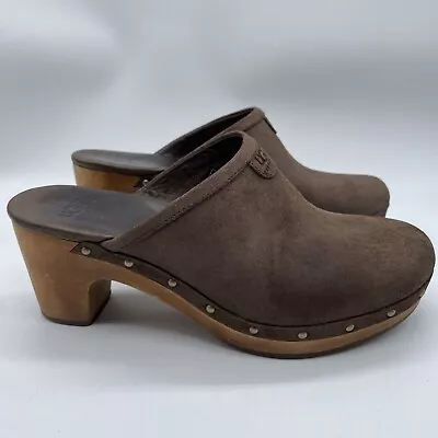 Ugg Mule Clogs Abbie Brown Studded Leather Upper Block Heel Womens 7 • $29.99