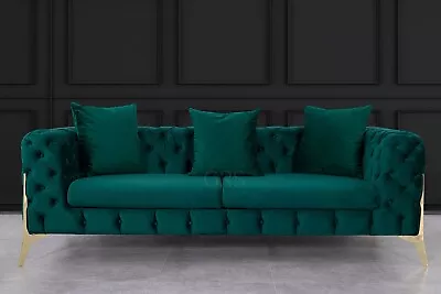 £599.99 • Buy Velvet Sofa 3 2 1 Seater Options Chesterfield Style Cream Green Blue Dark Grey