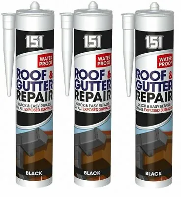 £8.99 • Buy 3 X  Black Roof & Gutter Leak Repair Sealant Waterproof For Exposed Surfaces.