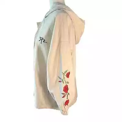 NWT Zaful Embroidered Rose Hooded Jacket 3/4 Sleeve Lightweight Tan Size XL • £24.09