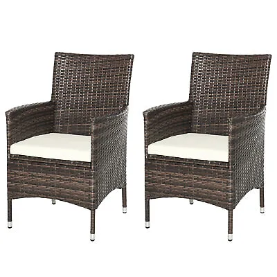 Outsunny 2PC Outdoor Rattan Armchair Wicker Dining Chair Set For Garden Brown • £108.99