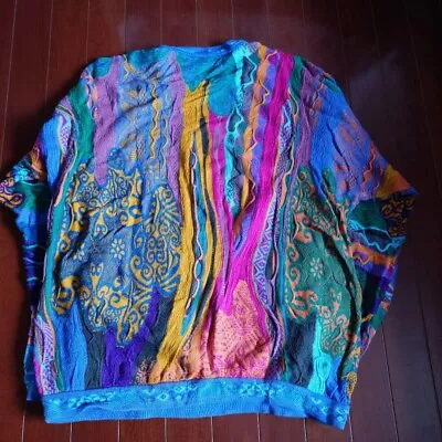 COOGI 3D Knit Cotton Sweater 90s Vintage Blue Size L L26.7in Pit To Pit 23.6in • $249.77