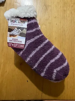 Muk Luks Women's Short Cabin Socks Fully Lined Shoe Sz 6-10 Purple 2 Pk NWT • $14.95