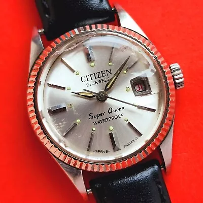 Citizen Super Queen Watch Rare Vintage Date Fluted Bezel P8802 For Repair • $49