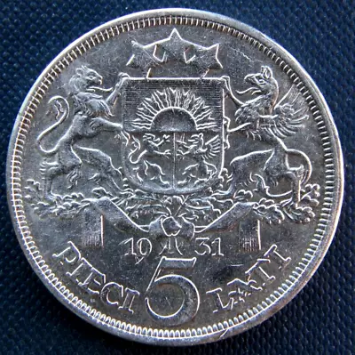 Latvia 5 Lati 1931 Silver Coin XF • £43.39