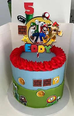 Personalised Super Mario Inspired Birthday Cake Topper Any Name And Age • £15