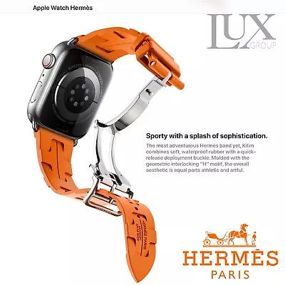 Genuine Hermes Kilim Orange 45mm Deployment Band For Apple Watch Series 9 • $1244.35