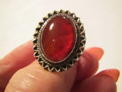 $15 • Buy Vintage Large Oval Banded Carnelian Sterling Silver Ring - Sz 6 - 7 Gr.