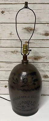 Antique Williams & Reppert Greensboro Pa 2 Gallon Salt Glaze Jug Lamp • $230