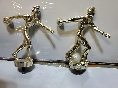 2 Medium Gold METAL Female Male ATCO 4 In Bowling Tops Trophy Vintage 1960s  • $29.90