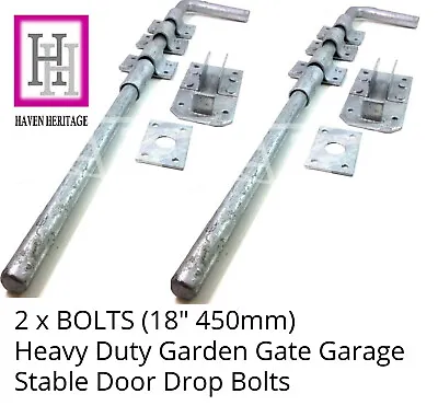 2 X 18  HEAVY DUTY STABLE  DROP BOLT  DOOR GATE GARAGE SHED SLIDING HASP PADBOLT • £18.14