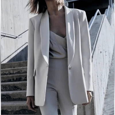 $98 • Buy ZARA NEW WOMAN COMBINATION SATIN EFFECT GREY BLAZER TUXEDO JACKET Size Large