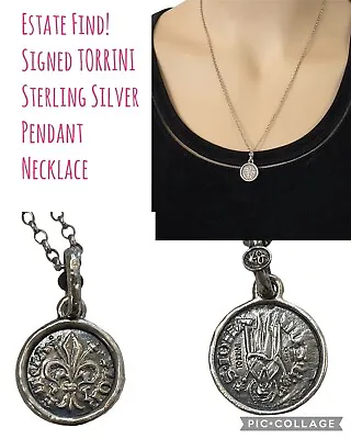 TORRINI Sterling Silver 925 Florentine Coin Pendant Necklace Fleur De Lis Italy • $185