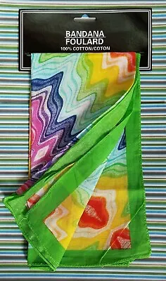 $7.98 • Buy Bandana Handkerchief Scarf Zig Zag Psychedelic Rainbow Cotton 21 X21  Greenbrier
