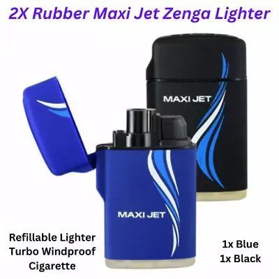 2X Rubber Maxi Jet Zenga Lighter Turbo Windproof Cigarette Refillable Lighter • £7.30