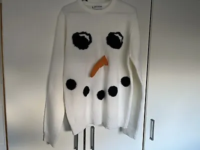 Christmas Novelty White Jumper/ The Snowman Xmas Sweater Top /Size Medium-New • £10.99