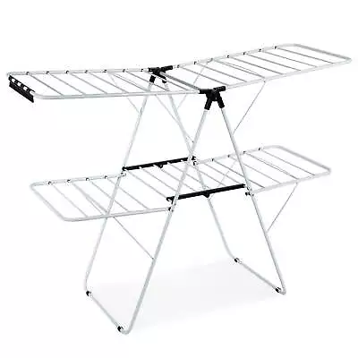 2-Level Metal Foldable Airer Clothes Drying Rack With Height-Adjustable Gullwing • $73.84