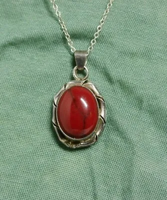 925 Silver Torsade And Blood Red Stone Pendant With Silver Chain Mexico • $14.95