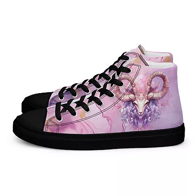 Colorful Kawaii Pastel Goth Pink Baphomet Goat Women’s High Top Canvas Shoes • £48.21