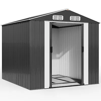 GARDEBRUK® Metal Shed 8x10 Ft Outdoor Garden Storage & Sliding Door | Anthracite • £319.99