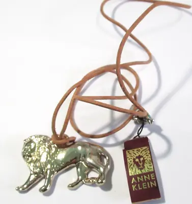 Anne Klein Necklace Vintage Lion Full Body Silver Tone Chrome Finish • $29