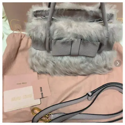 Miu Miu Madras Fur Ribbon Mouton Fiocco Shoulder Bag Ladies Used Ship From JPN • $499.99