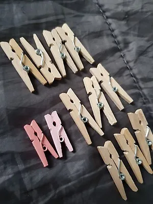 10 Tiny Wooden Pegs Approx 3.5cm 2 Mini Pink Pegs Approx 2.5cm • £2