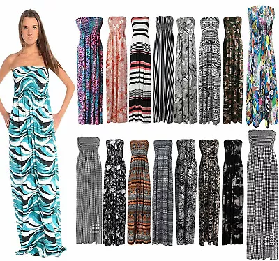 £8.99 • Buy Women Printed Sleeveless Boobtube Bandeau Maxi Ladies Sheering Long Dress 8-26