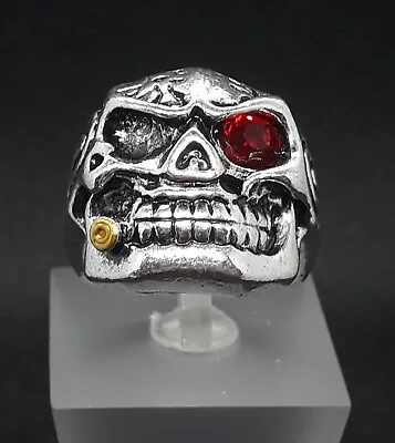 Men's Womans Skull Ring Size 9(R1/2S) Red Jewelled Eye • £12