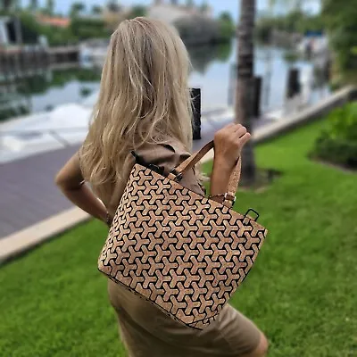 Cork Shoulder Bag Tote Women Handbags Purse Geometric Eco Friendly Gift Vegan • $39.95