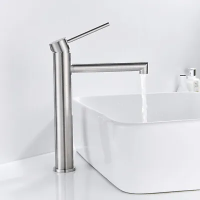 £15.99 • Buy Stainless Steel Brushed Bathroom Basin Mixer Taps Tall Countertop Taps