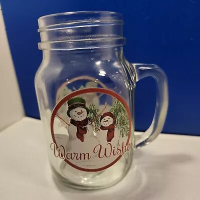 Kohl's Mason Glass Drinking Jar Mug Snowmen 18 Oz • $7