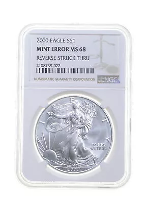 MS68 MINT ERROR 2000 American Silver Eagle - REV Struck Thru - Graded NGC *4379 • $129