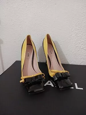 Miu Miu Patent Leather Black Yellow Heels EURO SIZE 37 • $70