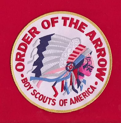 WHITE Twill OA Indian Head Jacket Back Patch Order Arrow 6 Inch GOLD Border • $19.99