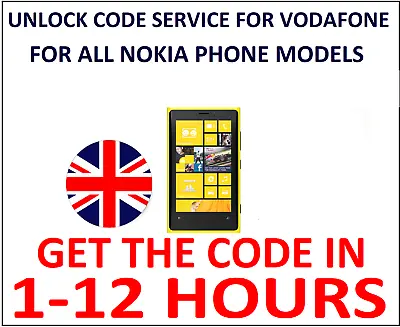£1.19 • Buy Unlock Code SERVICE For Vodafone UK Nokia Lumia 515 521 610 638 645 650 720