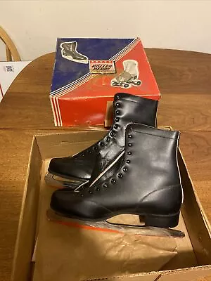 Vtg NEW Black Leather Aerflyte Women's Ice Skates SLM Blades Sz 9? See Pictures! • $29.99