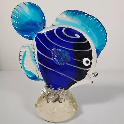 Tropical Angel Fish Murano Art Glass Figurine 8.5  Blue Signed Paperweight Flaw • $41.97