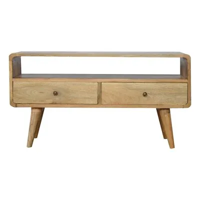 AF Curved Range : Solid Wood Oak Finish TV Unit Console Coffee Table Chest Desk • £279