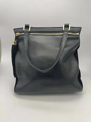 Margot Women's Genuine Leather Shoulder Handbag Tasseled Zip Closure Black Large • $80