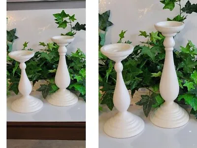 IKEA White Wooden Pillar Farmhouse Country Mantle Candle Holder Pair • $15