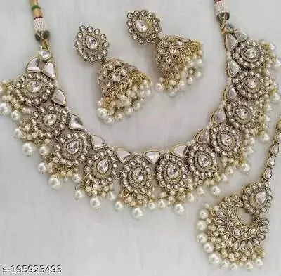 Bollywood Gold Plated Indian Golden Pearl Choker Necklace Pakistani Jewelry Set • $38.06
