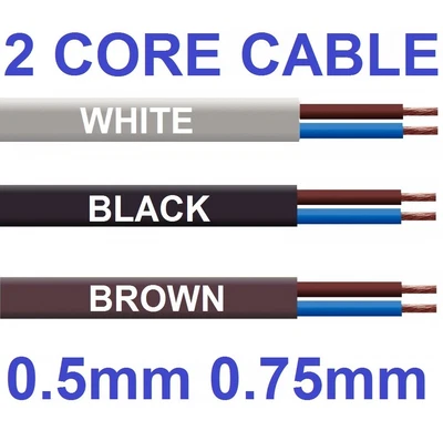 £1.83 • Buy 2 Core Flat 3 6 Amp PVC Flexible Cable Wire 0.5 0.75mm 1m 100m 2192Y Black White
