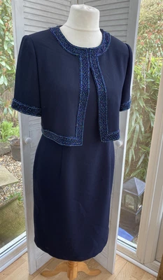 £50 • Buy After Six By Ronald Joyce Navy Crepe Dress With Faux Beaded Jacket Size 10