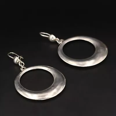 Sterling Silver - MODERNIST Circle Open-Work Dangle Post Earrings - 11g • $4.25