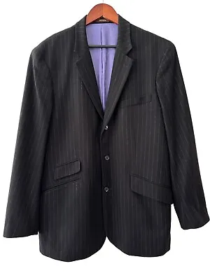TailorByrd Stretch Wool Sport Coat Blazer Jacket Purple Pinstripe Silk Trim L • $34