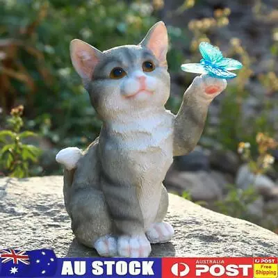 Solar Garden Cat Statue Art Luminous Resin Animal Statue Ornament (Light Grey) • $29.59