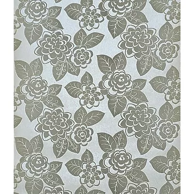 Flocking Champagne Cream Green -gray Flowers Flocked Floral Velvet Wallpaper 3D • $4.40